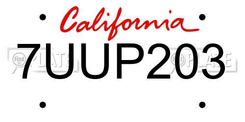 7UUP203 California License Plate