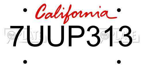 7UUP313 California License Plate