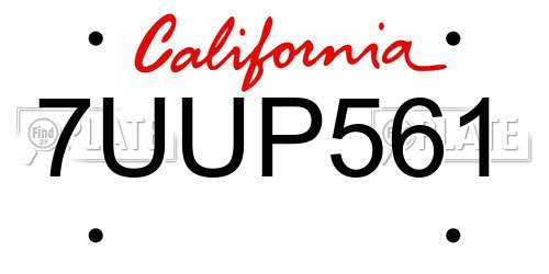 7UUP561 California License Plate