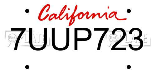 7UUP723 California License Plate