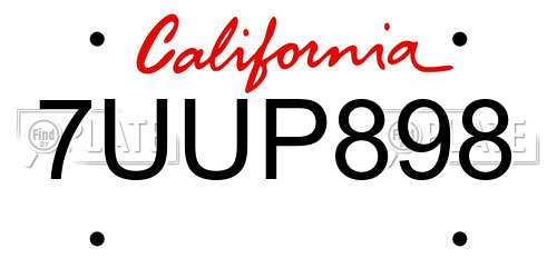7UUP898 California License Plate