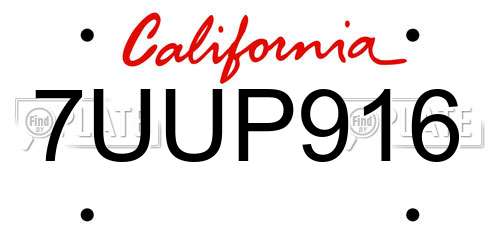 7UUP916 California License Plate