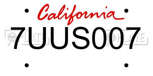 7UUS007 California License Plate