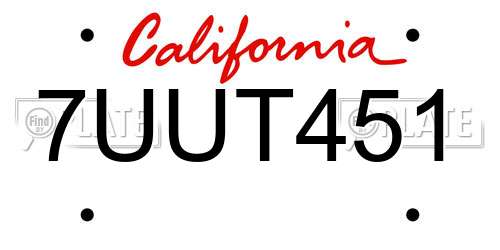 7UUT451 California License Plate