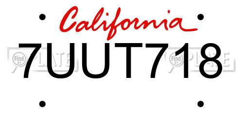 7UUT718 California License Plate