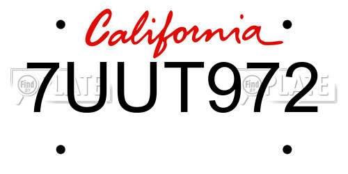 7UUT972 California License Plate