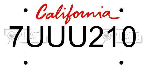 7UUU210 California License Plate