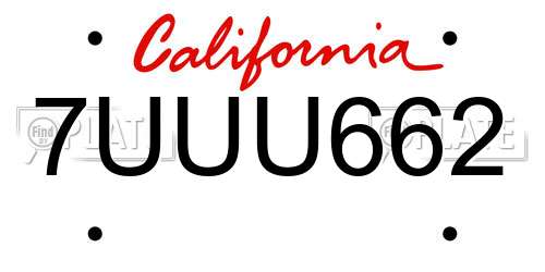 7UUU662 California License Plate