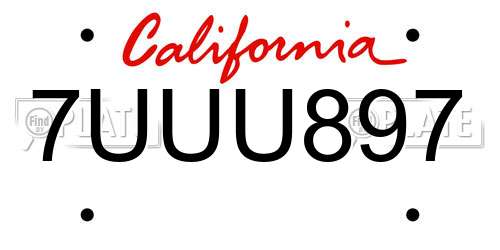7UUU897 California License Plate