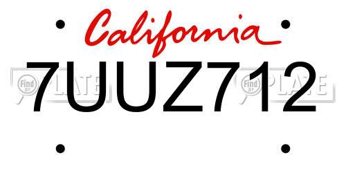 7UUZ712 California License Plate