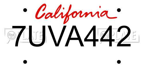 7UVA442 California License Plate