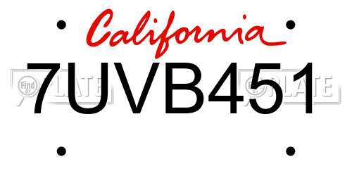 7UVB451 California License Plate