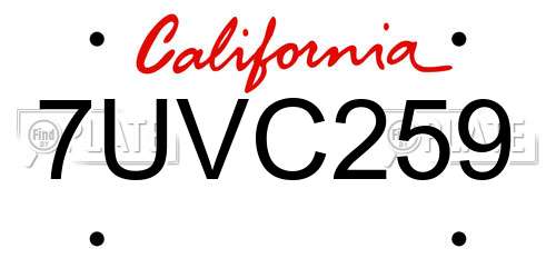 7UVC259 California License Plate