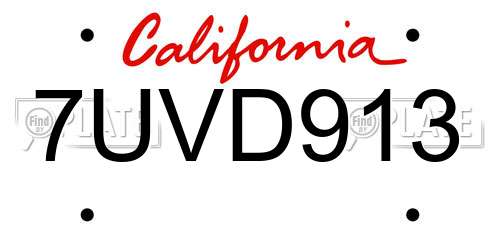 7UVD913 California License Plate