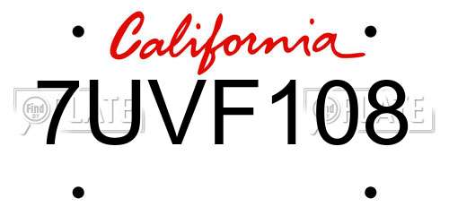 7UVF108 California License Plate
