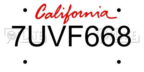 7UVF668 California License Plate