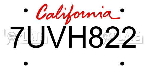 7UVH822 California License Plate