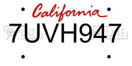 7UVH947 California License Plate