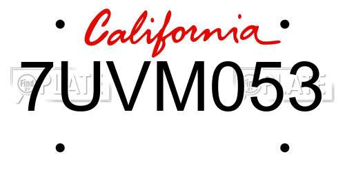 7UVM053 California License Plate