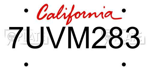 7UVM283 California License Plate