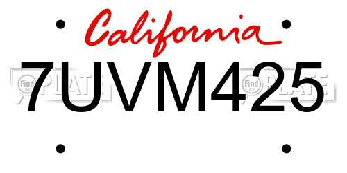 7UVM425 California License Plate