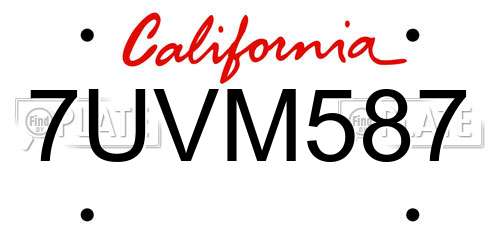7UVM587 California License Plate