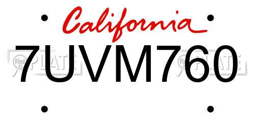 7UVM760 California License Plate