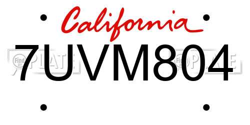 7UVM804 California License Plate