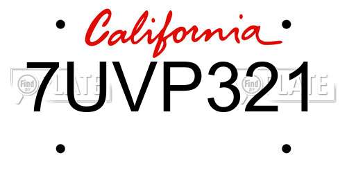 7UVP321 California License Plate