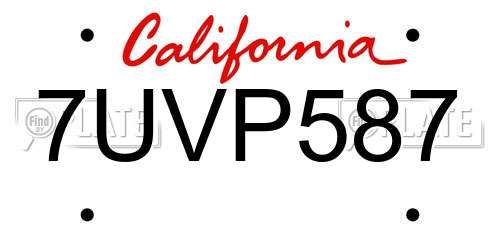 7UVP587 California License Plate