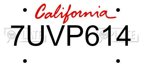 7UVP614 California License Plate