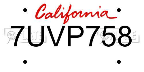 7UVP758 California License Plate
