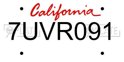 7UVR091 California License Plate