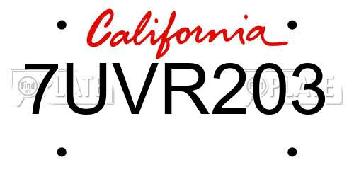 7UVR203 California License Plate