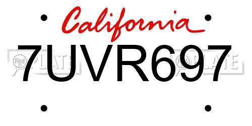 7UVR697 California License Plate