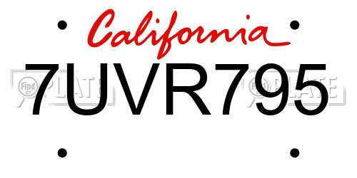 7UVR795 California License Plate