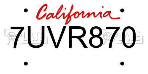 7UVR870 California License Plate