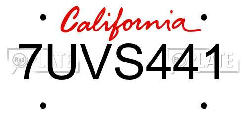 7UVS441 California License Plate