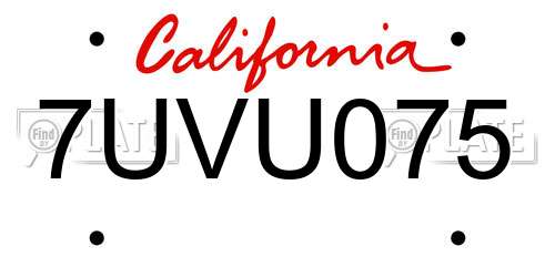 7UVU075 California License Plate