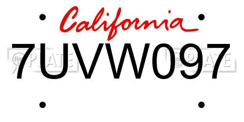 7UVW097 California License Plate