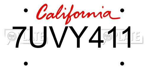 7UVY411 California License Plate