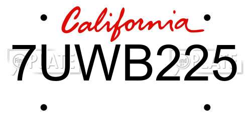 7UWB225 California License Plate