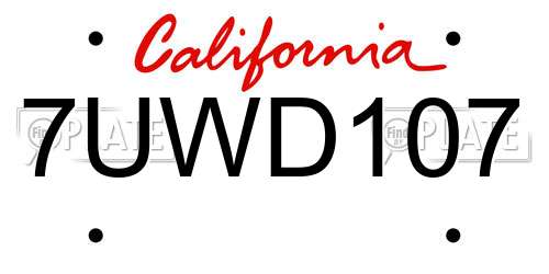 7UWD107 California License Plate