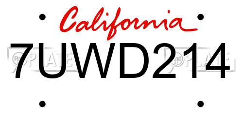 7UWD214 California License Plate