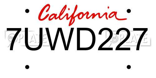 7UWD227 California License Plate
