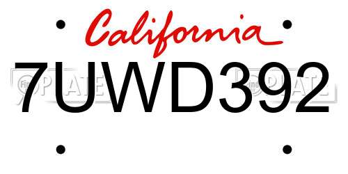 7UWD392 California License Plate