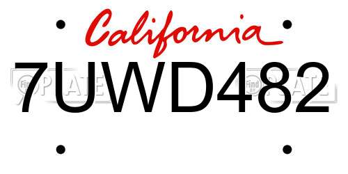 7UWD482 California License Plate
