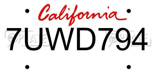 7UWD794 California License Plate