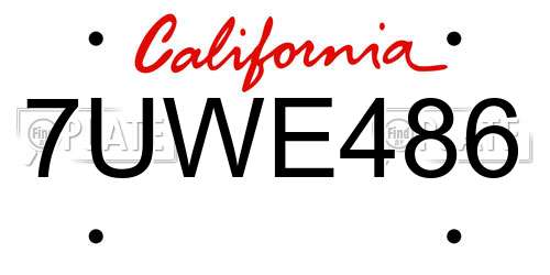 7UWE486 California License Plate
