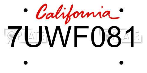 7UWF081 California License Plate